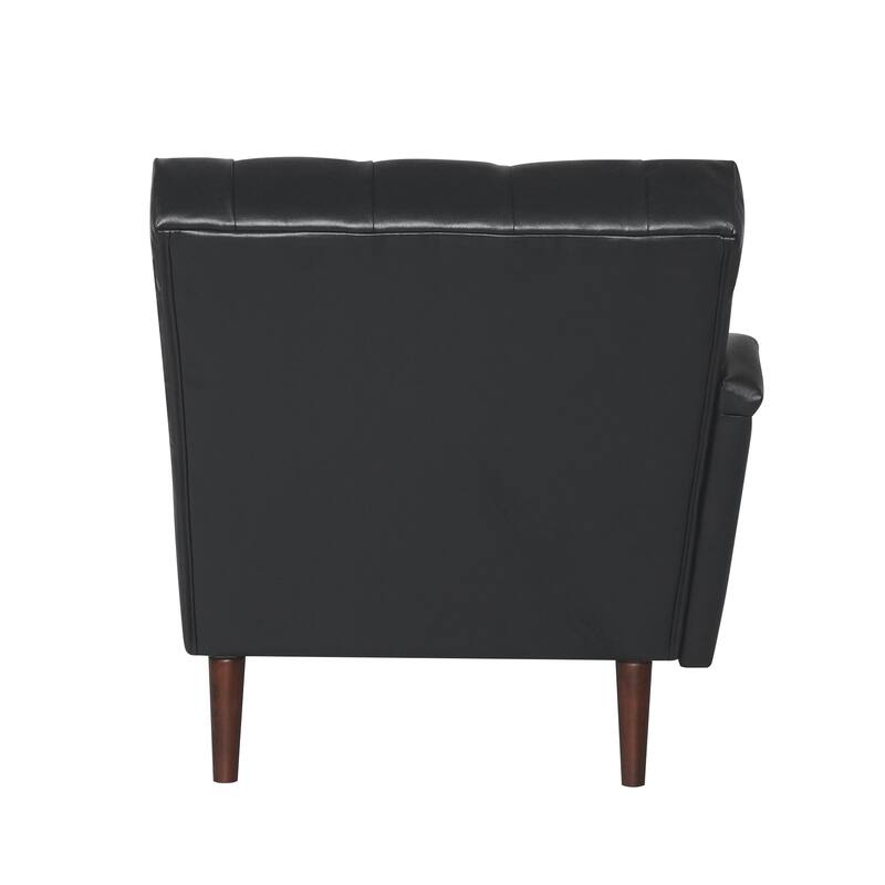 Faux Leather Chaise Lounge Chair with Pillow and Solid Wood Legs, Tufted Upholstered Accent Lounge Chair with Arm