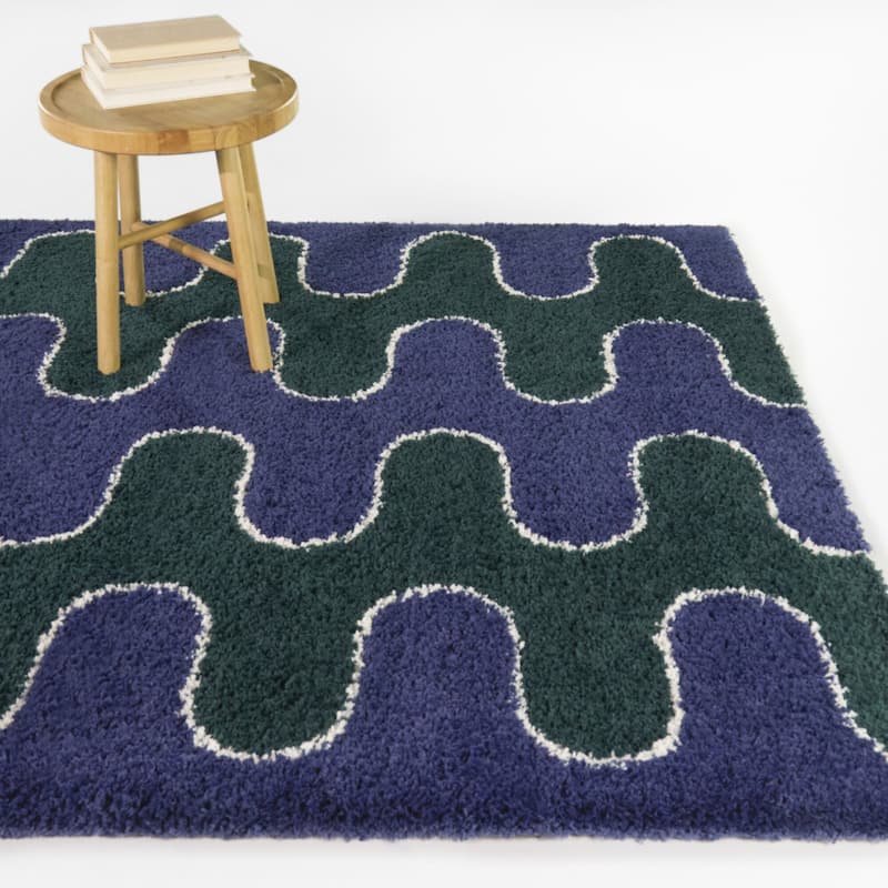 William Squiggle Shag Area Rug - Navy - 7'10" x 10'