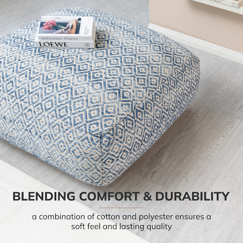 Jani Willamette 34-inch Beige Square Oversized Pouf Ottoman - Stylish Footrest for Living Room, Bedroom