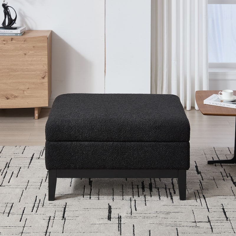 33.86"W Upholstered Wood Base Storage Ottoman With Reversible Lid Coffee Table, Foot Stool Square Footrest with Rubberwood Legs