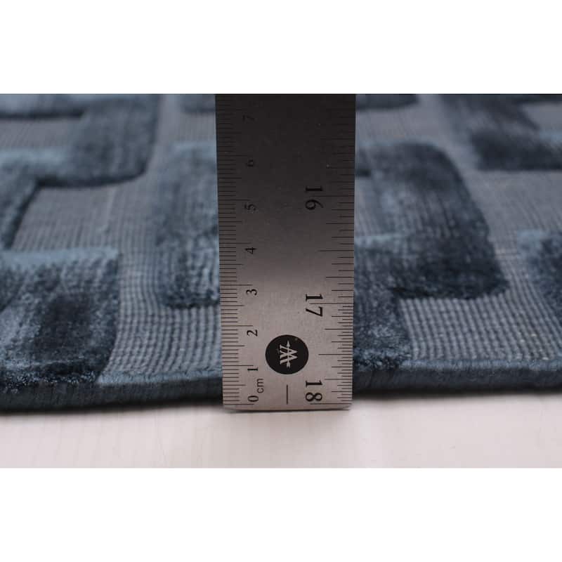 ECARPETGALLERY Hand Loomed Shimmer Navy Viscose Rug - 8'2 x 10'1