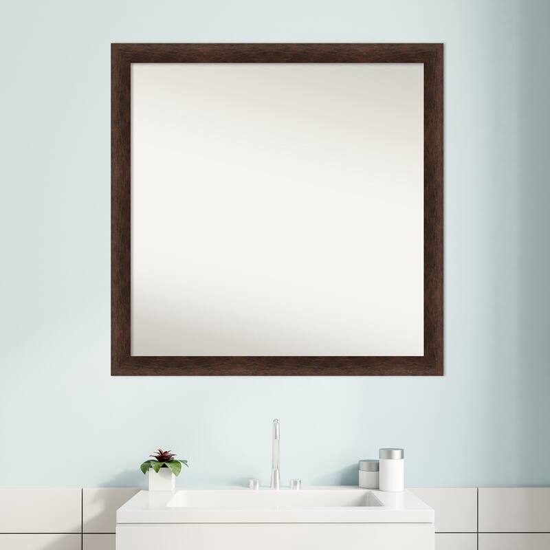 Warm Walnut Narrow Non-Beveled Wood Framed Bathroom Vanity Wall Mirror - Warm Walnut Narrow
