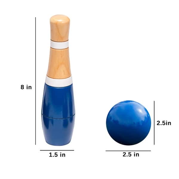 dimension image slide 0 of 2, Indoor/Outdoor Backyard Lawn Bowling Game with10 Wooden Pins, 2 Balls, and Mesh Carrying Bag (8-Inch)