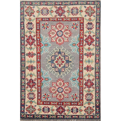 Gray Geometric Kazak Oriental Accent Rug Handmade Wool Carpet - 2'1"x 2'10"