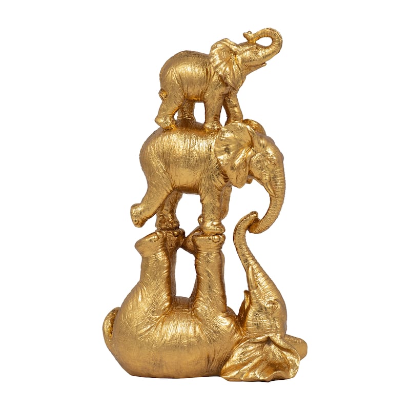 Sagebrook Home Resin, 10" Stacked Elephants, Gold, Novelty, 10"H, Solid