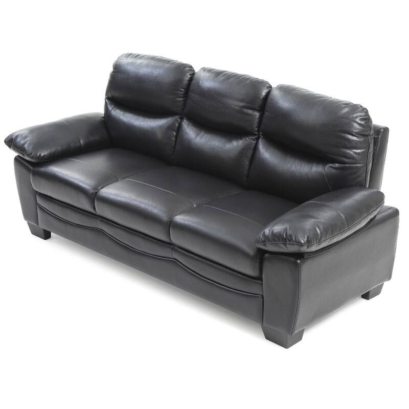 Flared Arm Faux Leather Straight Sofa - 78" - Black