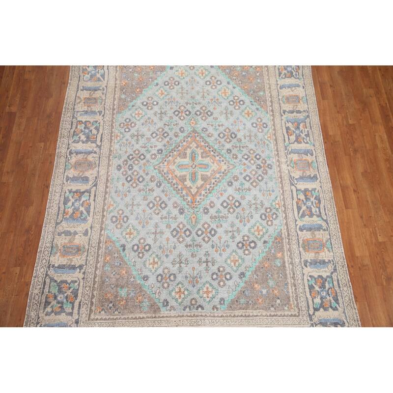 Hand Knotted Oriental 100% Wool Carpet Traditional Medallion Navy Blue & Blues Joshaghan Area Rug - 9' 6'' X 6' 3''