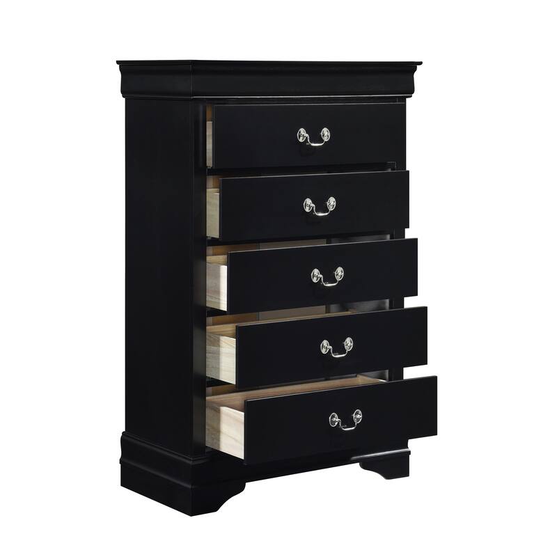 Traditional 5-Drawer Storage Chest, Black Finish, Classic Design Bedroom Furniture