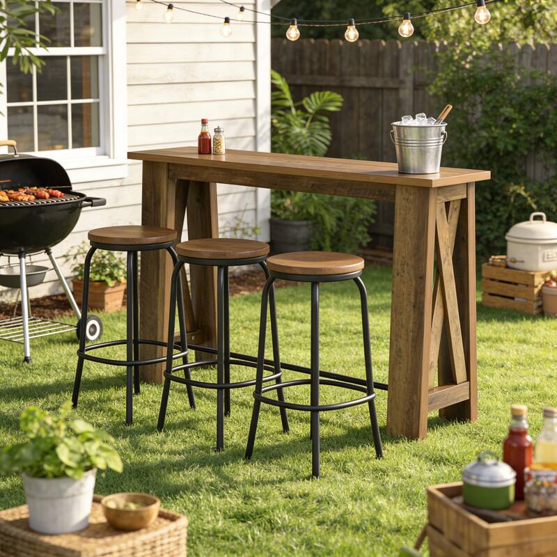 63" Bar Table, Counter Height Pub Table, Rectangular High Top Kitchen Dining Tables for Dining Room, Living Room, Bistro