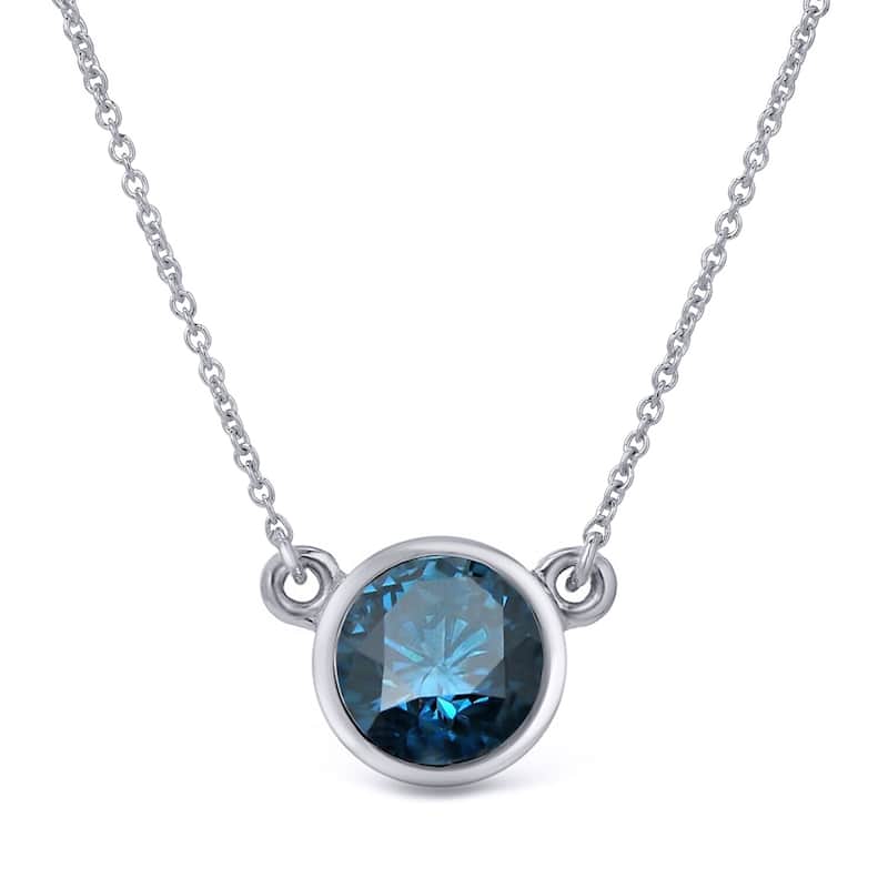 Auriya 14k Gold 3/4ct Solitaire Blue Diamond Bezel-Set Necklace - White
