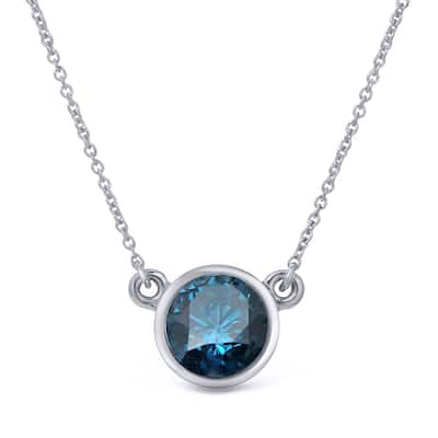 Auriya 14k Gold 3/4ct Solitaire Blue Diamond Bezel-Set Necklace