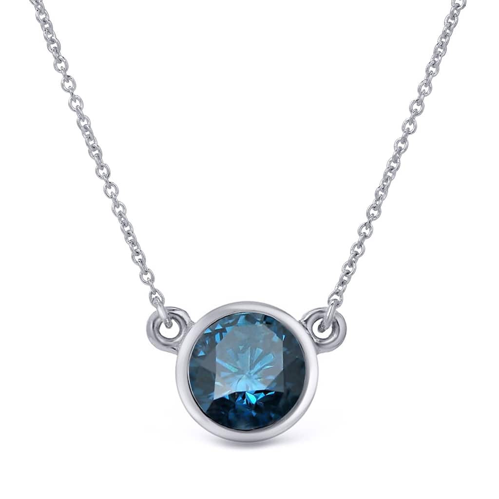 Auriya 14k Gold 3/4ct Solitaire Blue Diamond Bezel-Set Necklace