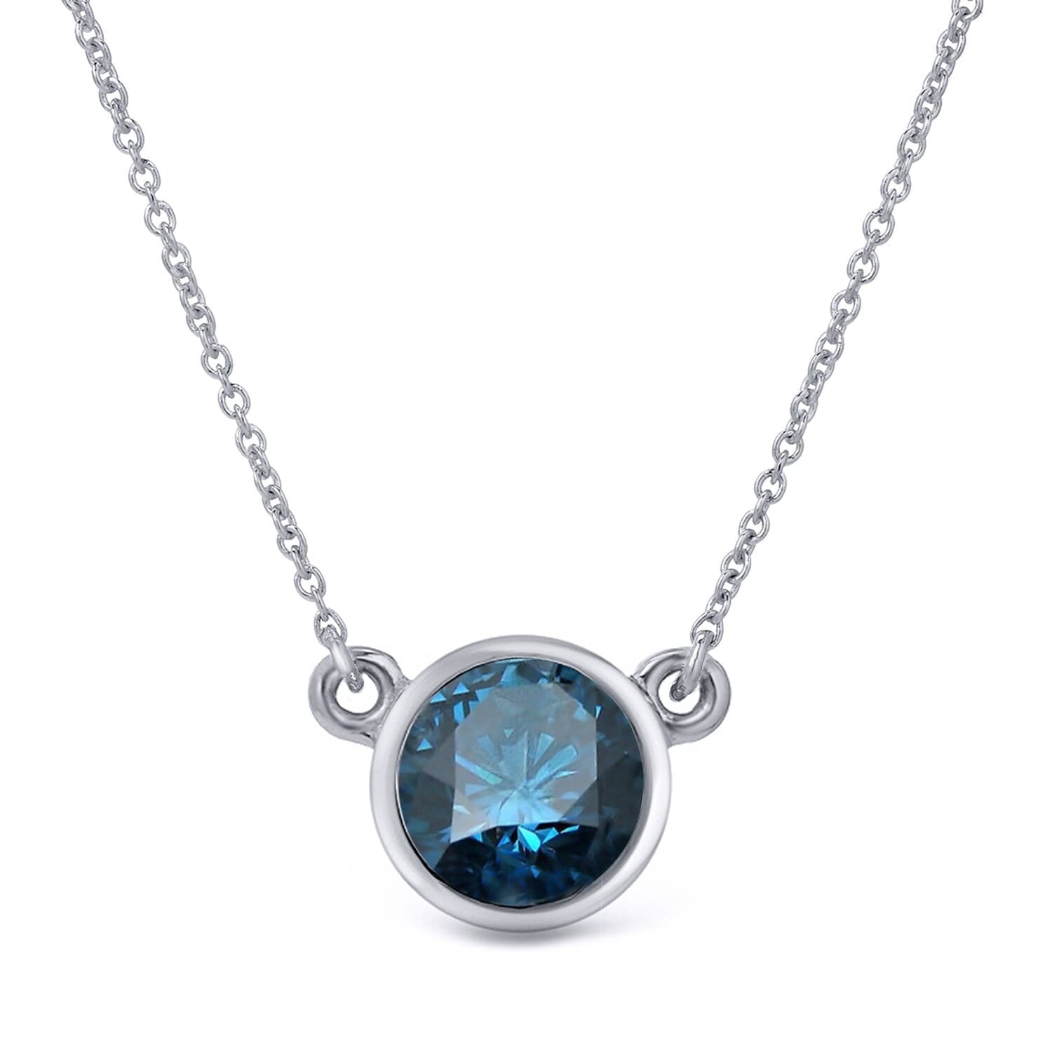 Auriya 14k Gold 3/4ct Solitaire Blue Diamond Bezel-Set Necklace