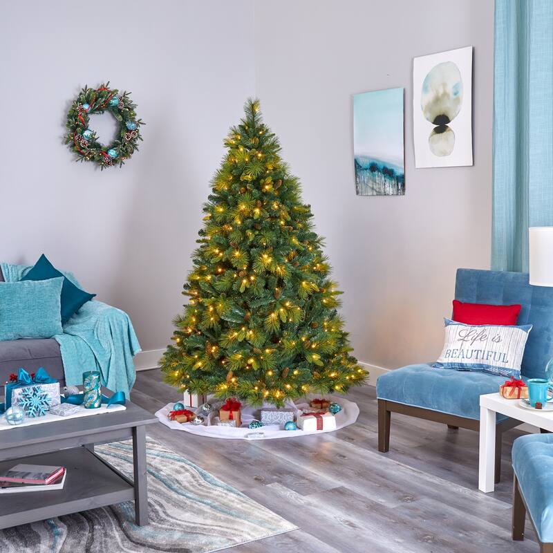 6.5ft Slim Christmas Tree with Lights - Artificial Pine Tree, Holiday Decor, Warm White LED Lights - Green - 72