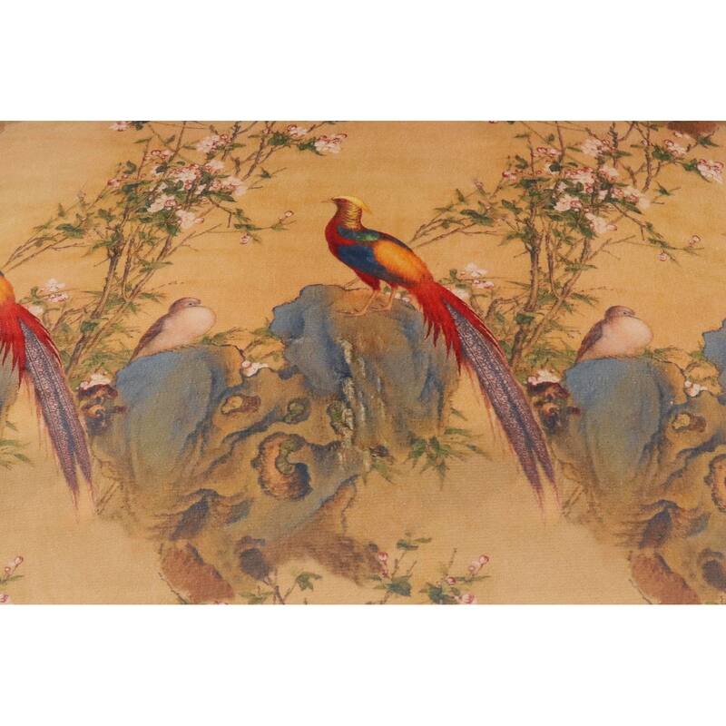 Chinese Nature-sceen Clem Italian Velvet Upholstered Ottoman