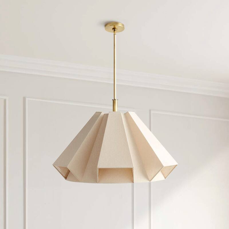 Geometric Modern Pendant Light - Metal, Fabric & Gold, Ivory Geometric Light Fixture For Modern, Coastal, Minimalist Room Decor