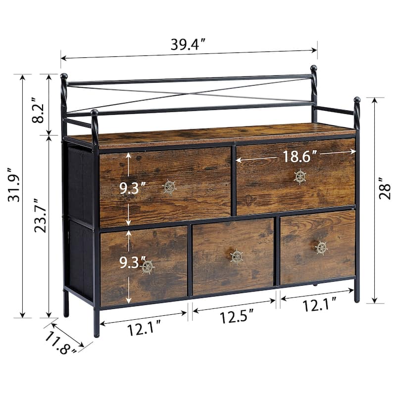 Javlergo Wooden Dresser w/ 5 Drawers Furniture Storage Chest for Bedroom, Living Room