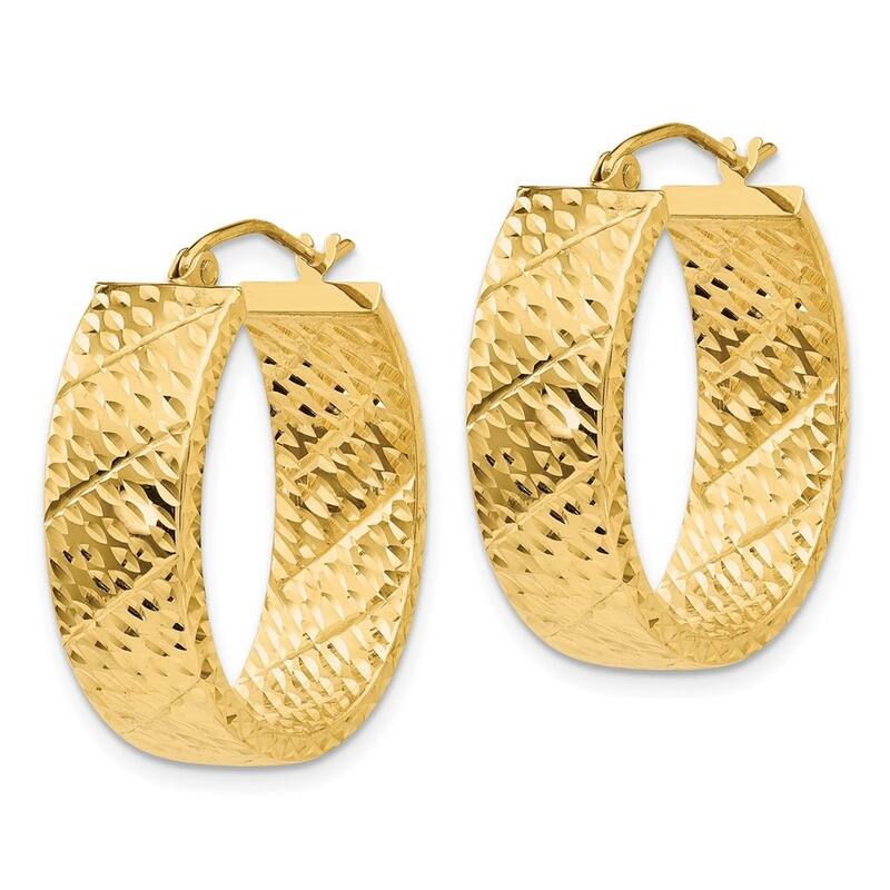 Curata 14k Yellow Gold Heavy Textured 25x7.5mm Wide Oval Hoop Earrings