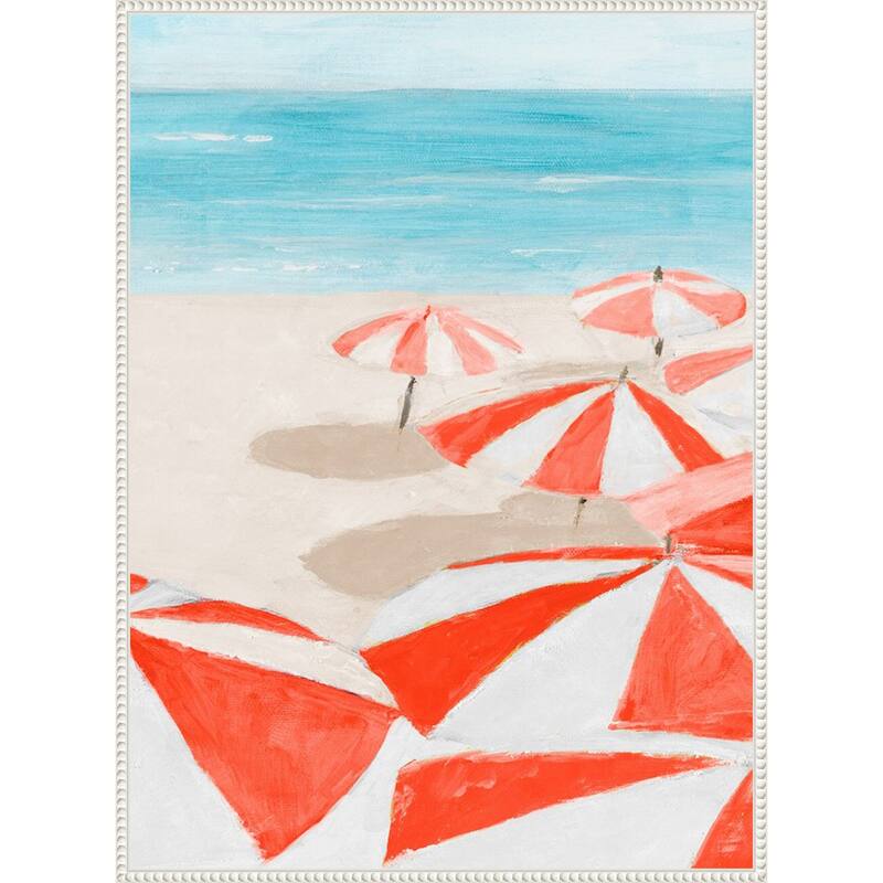 Umbrellas To The Sea No. 2 by Lorenzo collective Framed Canvas Wall Art Print