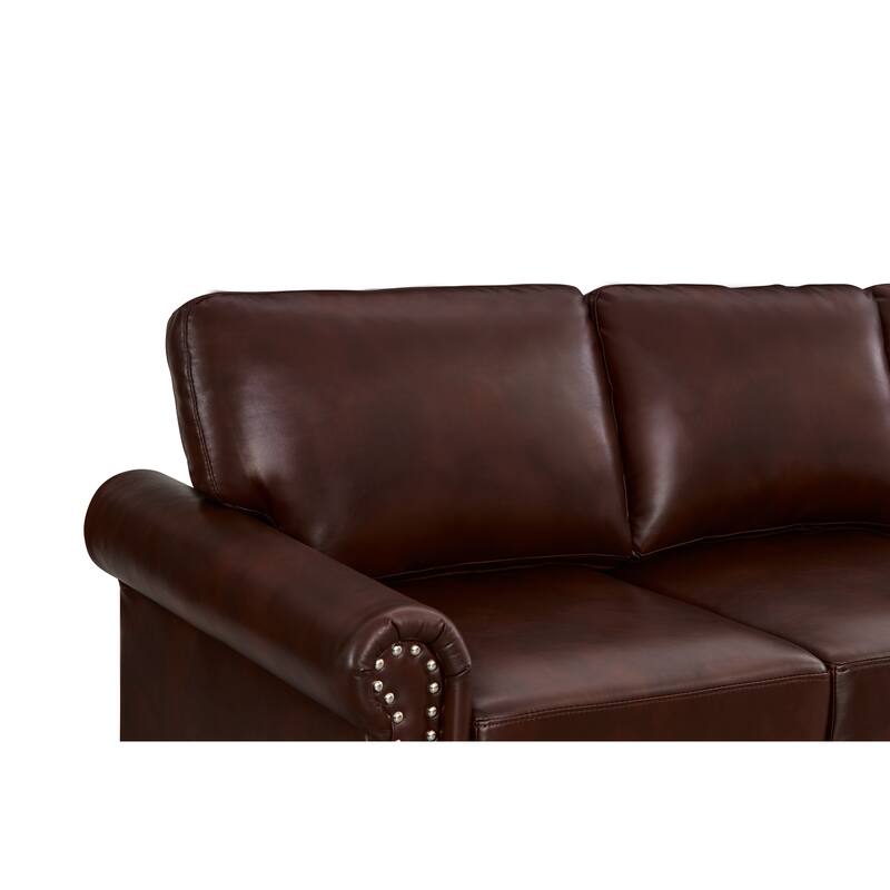 3-pieces Mid-Century Modern Faux Leather Sofa Set with Storage, 1+2+3 Seater