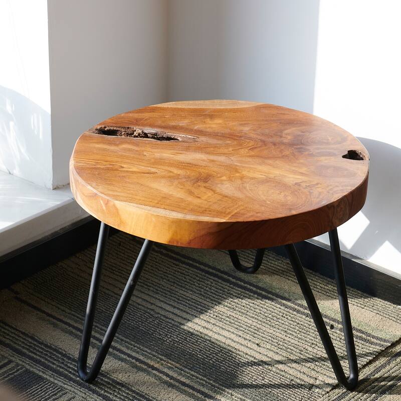 Teak Wood Round Plant Stand Table - 15.74" x 15.74"x 11.96"