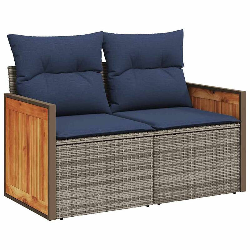 vidaXL 9 Piece Patio Sofa Set with Cushions Gray Poly Rattan - 113.8x27.2x89.8