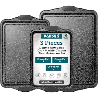 BAKKENMASTER Nonstick Baking Pan Set - Bakeware with Silicone Handles
