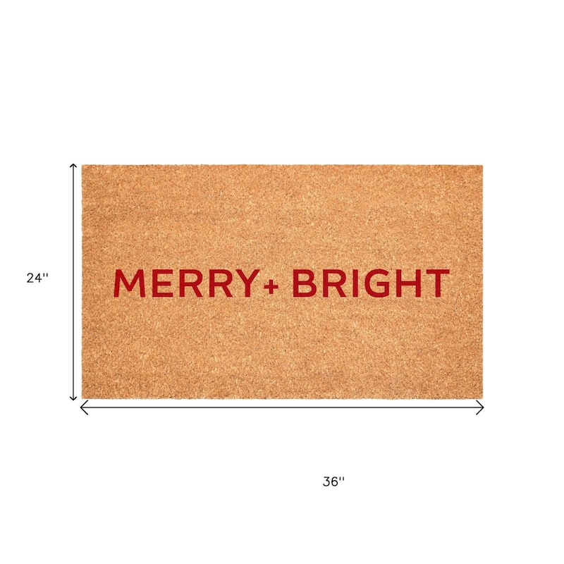 HomeRoots 24" X 36" Brown And Red Christmas Merry and Bright Outdoor Coir Door Mat - 24.00' X '36.00