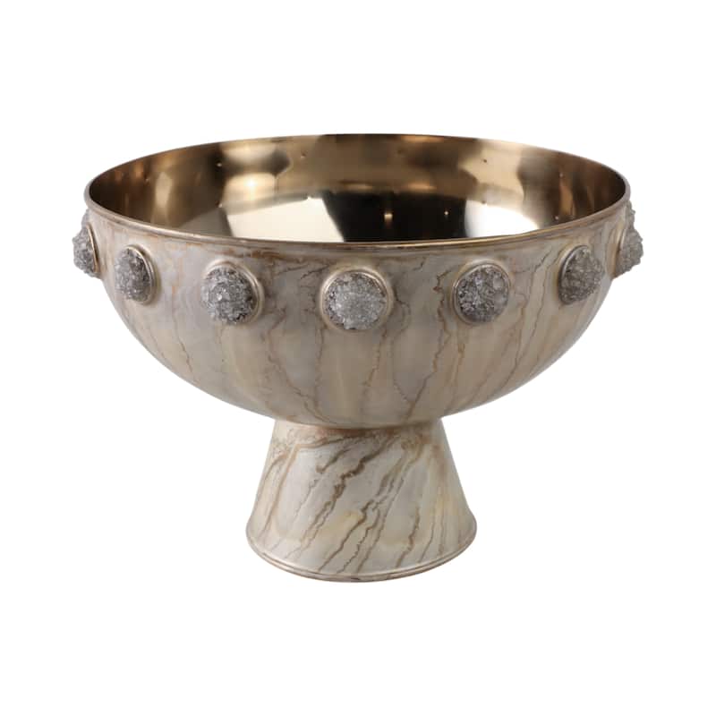 Metal Bowl with Stone Pedestal Base and Crystal Textured Accents