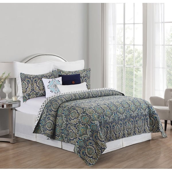 slide 2 of 8, Kingstown Cotton Damask Quilt Set