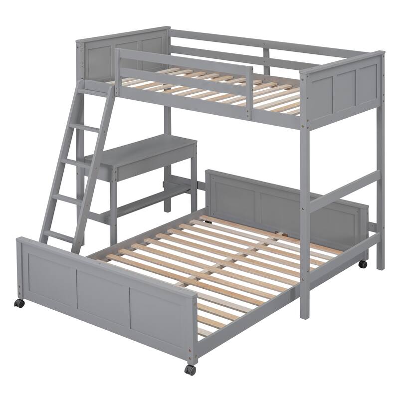 Bunk Bed with Built-in Desk and 2 Drawers, Wooden Separated High Loftbed and Platform Bedframe, for Kids Teens Adults Bedroom