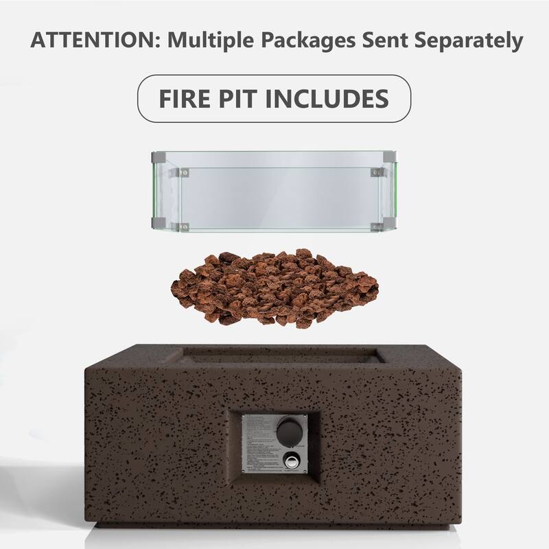 Square Outdoor Patio Propane Firepit with Wind Guard