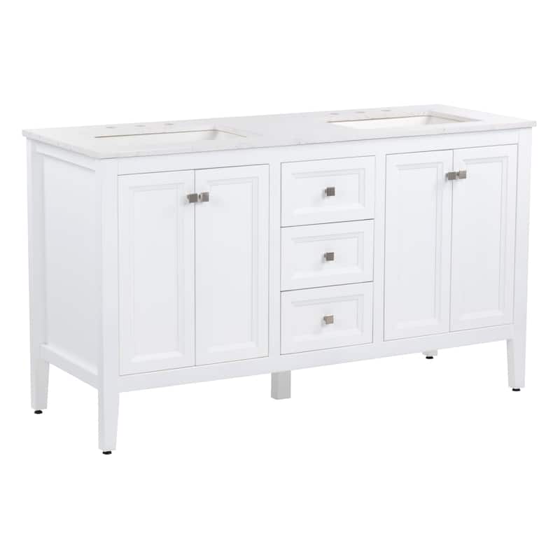 Cartland 61" Double-Sink Bathroom Vanity With 2 Cabinets, 3 Drawers, and Sink Top