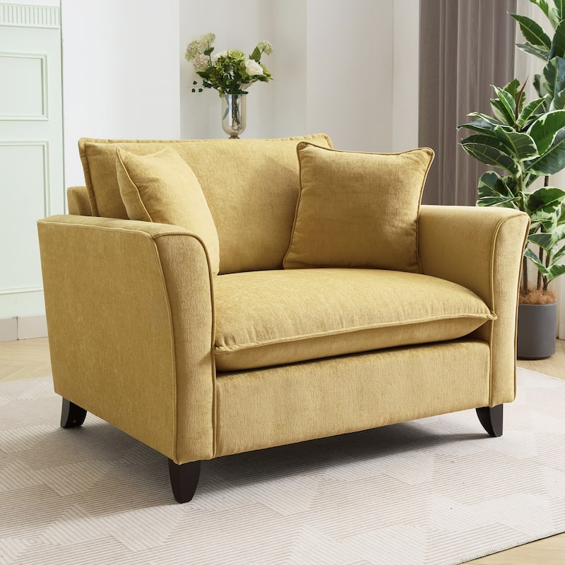 Oversized Chenille Accent Chair with Pillow for Living Room - Yellow