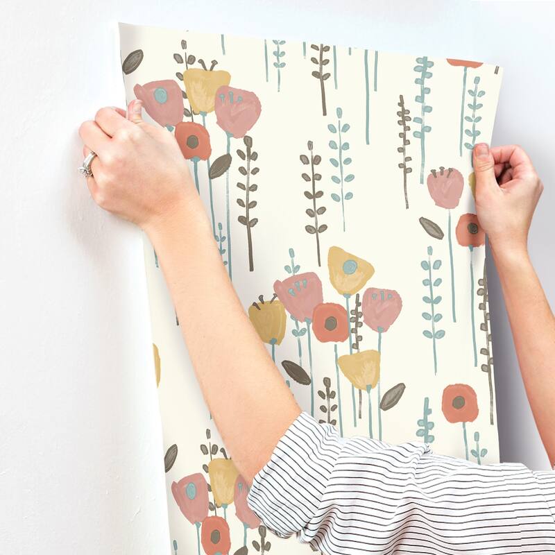 A-Street Prints Mabel Coral Floral Field Wallpaper