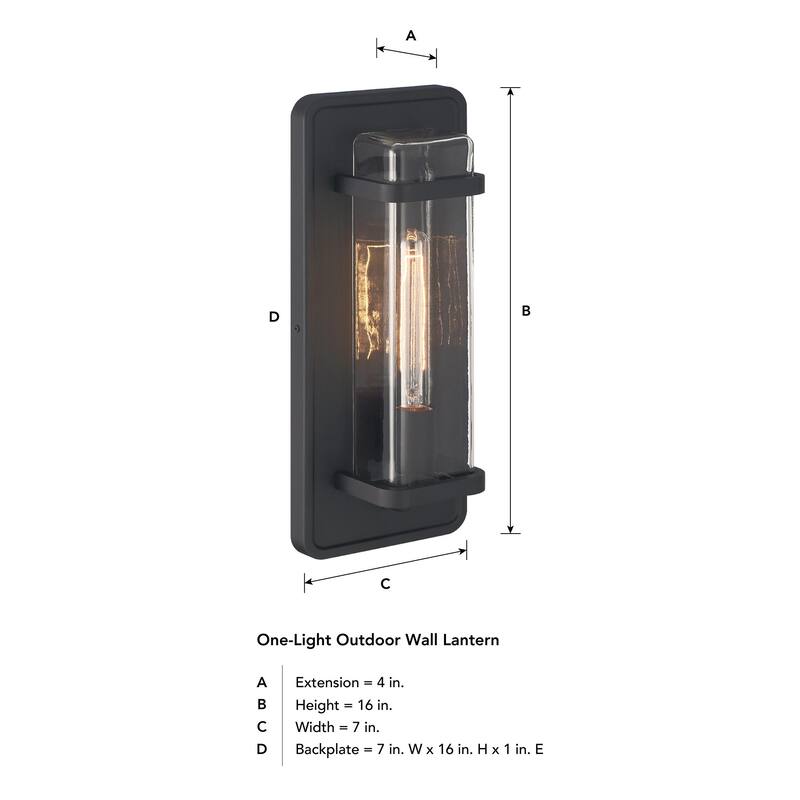 Pearl Street 7 in. 1-Light Black Modern Outdoor Wall Lantern with Clear Glass Shade - 16