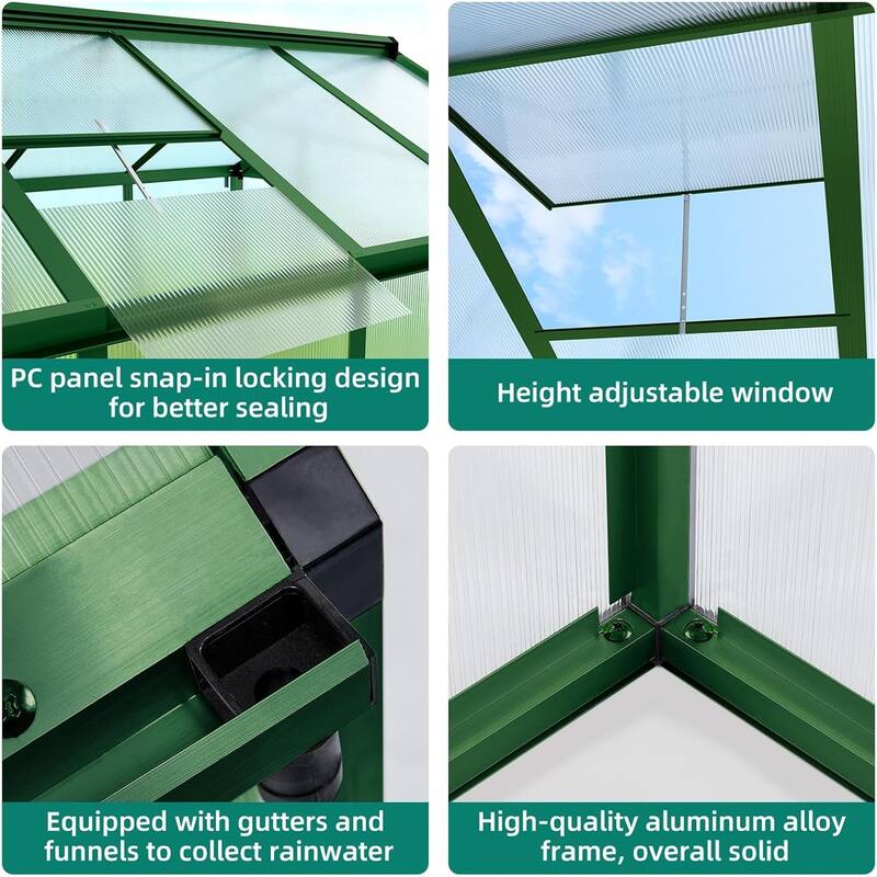 6x10 ft Large Walk-In Outdoor Greenhouse for Backyard, Patio, and Lawn Gardening, Green - 6 x 10FT