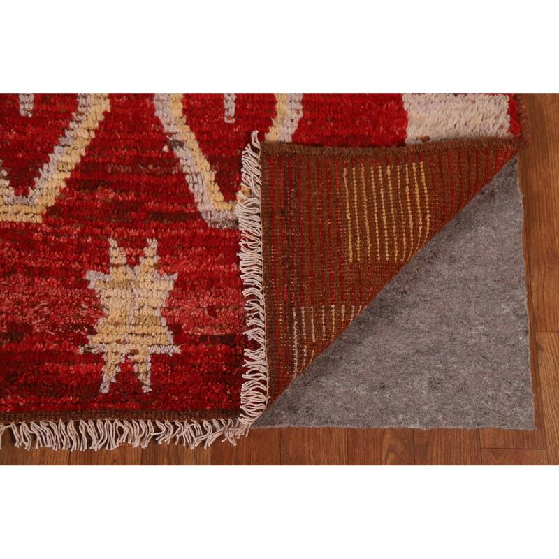 Hand Knotted Oriental 100% Wool Carpet Modern Tribal Red Moroccan Area Rug - 9' 8'' X 6' 10''