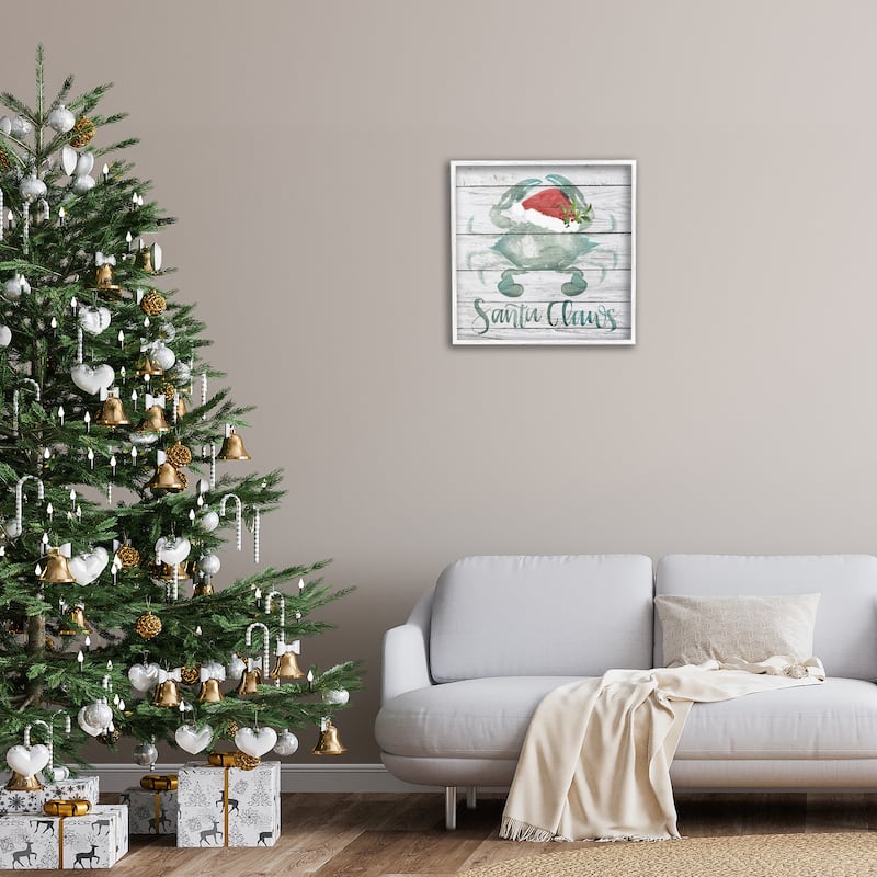 Stupell Santa Claws Blue Crab Nautical Pun Christmas Framed Wall Art, 12 x 12