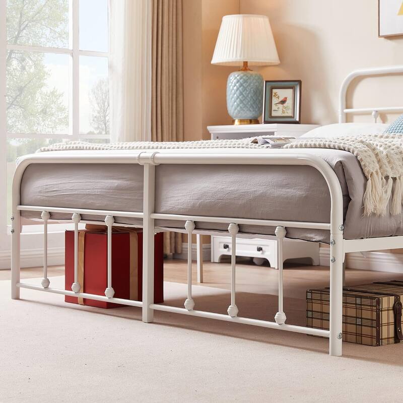 VECELO Metal Bed Frame with Headboard Classic Metal Platform Bed Frame Mattress Foundation with Victorian Style Footboard