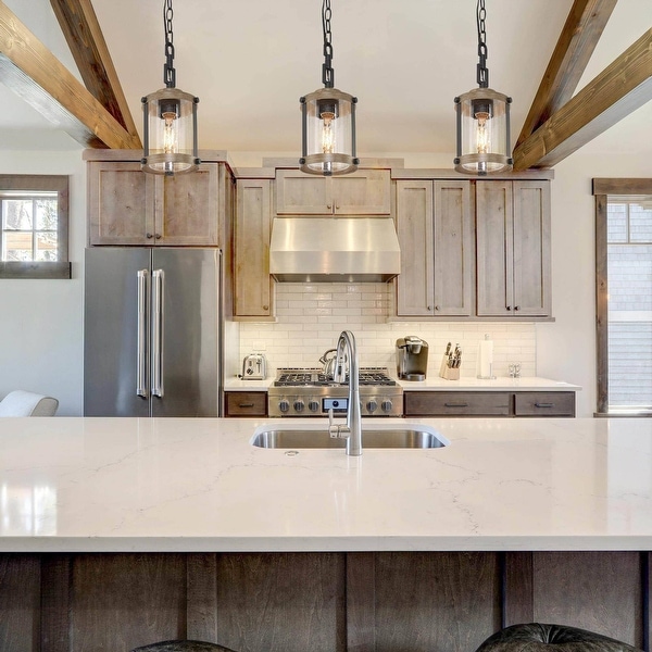 The Gray Barn Farmhouse 1 Light Mini Pendant Glass Kitchen Island Lights Wood Grain D6 inchxH13 inch Adjustable Over 60 Inches Size D6xH13