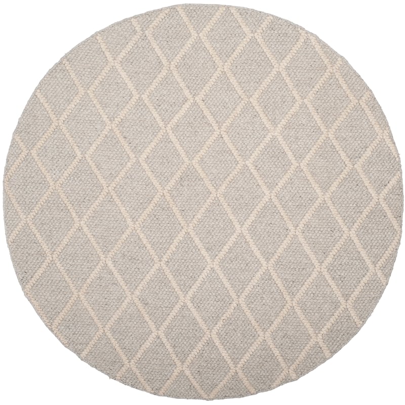 SAFAVIEH Handmade Natura Qiong Wool/ Viscose Trellis Rug - 6' Round - Silver/Ivory - Round