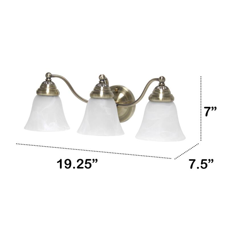 Wall Mounted Three Light Vanity Fixture with Alabaster Glass Bell Shade - 19.25" - Bronze and White