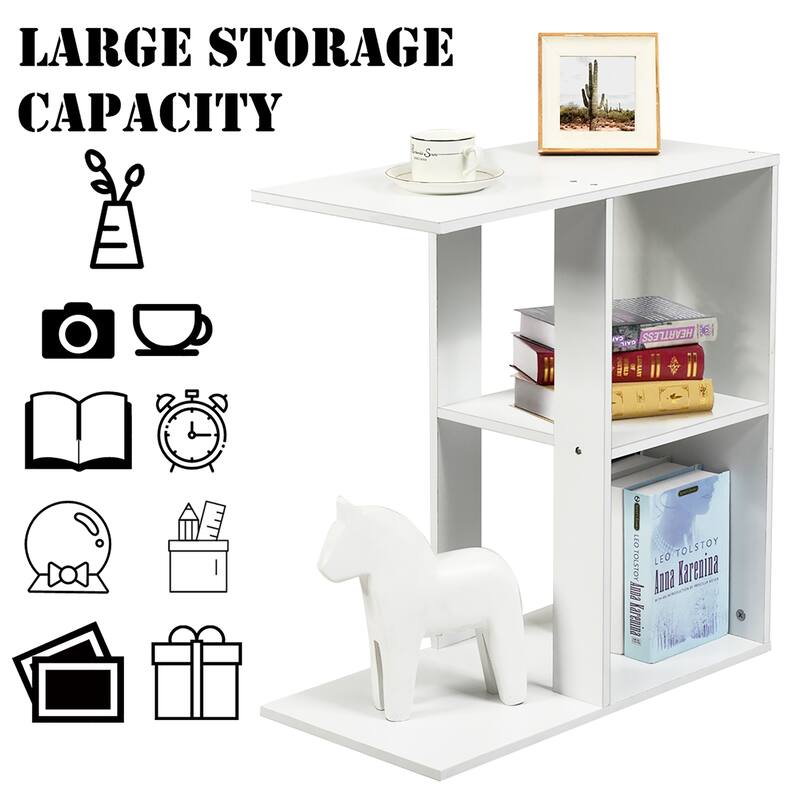 Costway 3-tier Side Table W/Storage Shelf Space-saving Nightstand