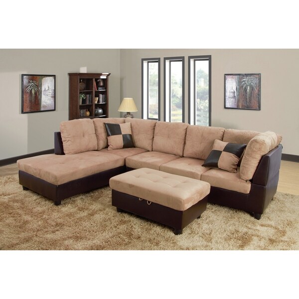 3 Pieces Sectional Sofa Set Left Facing Beige Microfiber 103A On Sale Bed Bath Beyond 33609346