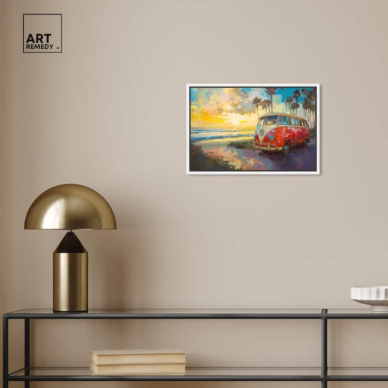 Art Remedy Memories At The Beach Framed Colorful Coastal 1 Piece Canvas Wall Art