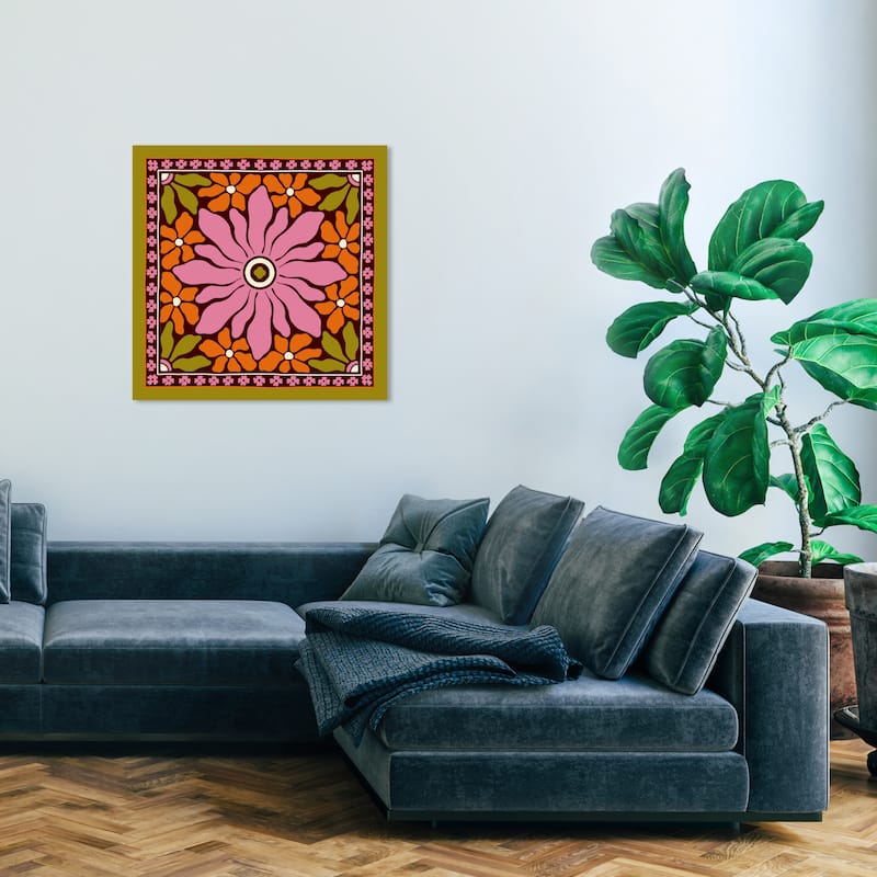 Wynwood Studio Canvas Abstract My Favorite Floral Tile II Pink and Army Green Modern & Contemporary Wall Art Canvas Print - 30 x 30