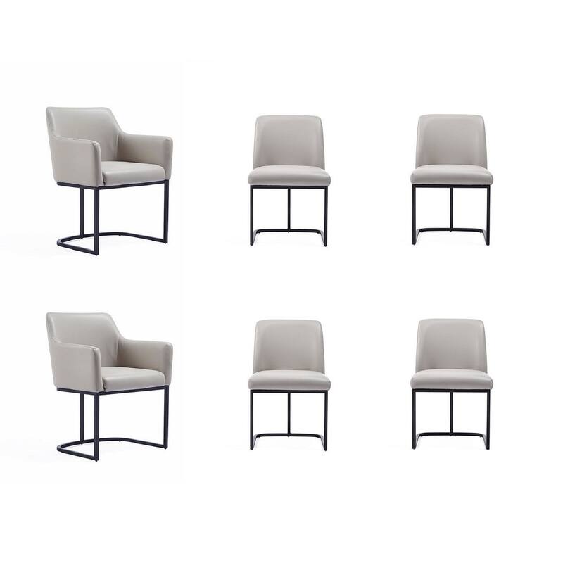 Manhattan Comfort Modern Serena Leatherette Upholstered Dining Chair Set - Set of 6 - Light Grey