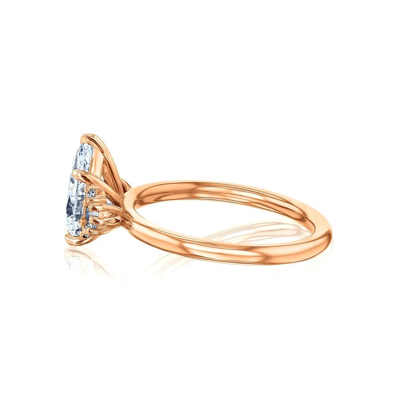 Kobelli 2.2 Carats Pear Lab Grown Diamond Certified 14k Solid Gold Plain Band Side Cluster Dulce Ring