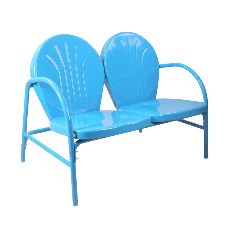 47-Inch Outdoor Retro Tulip Steel Loveseat Sky Blue